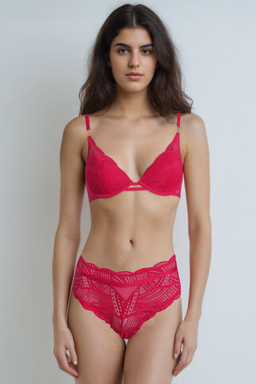 BLS - Eartha Wired And Paded Lace Bra Set - Red